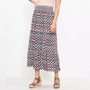 Loft Blue Pink Brown Tiered Flowy Midi Skirt Sz Small‎
